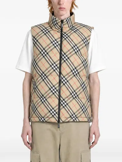 Burberry Reversible Check Puffer Vest In Nude