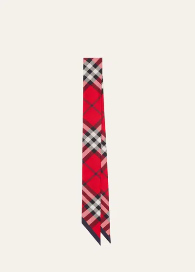 Burberry Reversible Check Silk Twill Skinny Scarf In Red