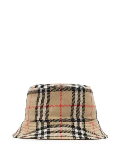 Burberry Reversible Check Wool Bucket Hat In Brown