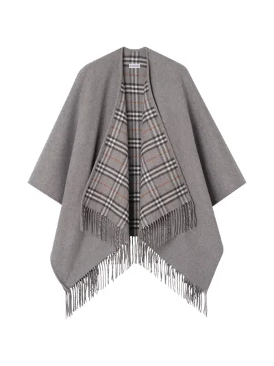 Burberry Reversible Check Wool Cape In Gray