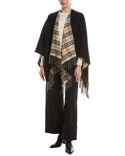 Burberry Reversible Check Wool Cape In Black