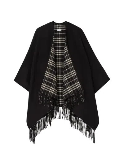 Burberry Reversible Check Wool Cape In Black
