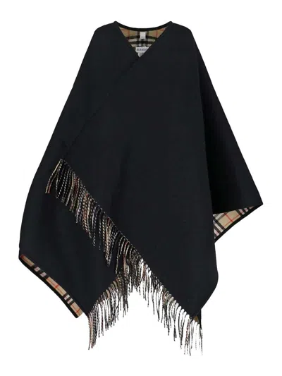 Burberry Reversible Check Wool Cape In Black