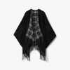 Burberry Fringed Reversible Wool Cape In Black/calico
