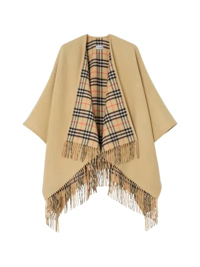 Burberry Reversible Check Wool Cape In Brown