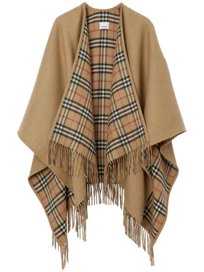 Burberry Reversible Check Wool Cape In Brown