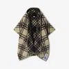 Burberry Catherine Tie Bar Check Hooded Wool Cape In Candle
