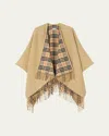 Burberry Wool Reversible Cape Mid Length Check Fringe In Gray