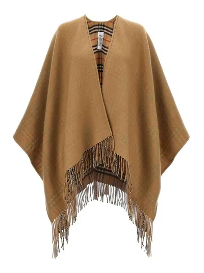 Burberry Reversible Check Wool Cape In Sand