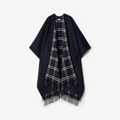 Burberry Reversible Check Wool Cashmere Cape In Blue