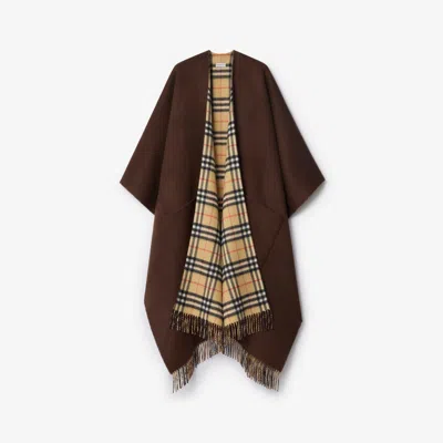 Burberry Reversible Check Wool Cashmere Cape In Brown