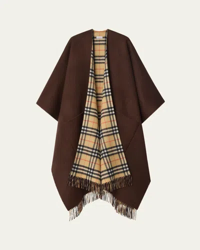 Burberry Reversible Check Wool Cashmere Cape In Treacle Brown