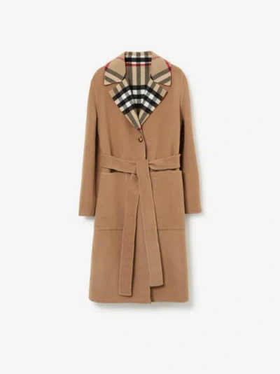 Burberry Reversible Check Wool Coat In Brown