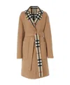 Burberry Reversible Check Double Face Wool Coat In Brown