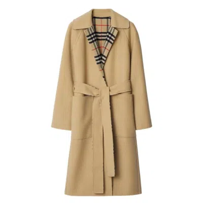 Burberry Reversible Check Wool Long Car Coat In Neutral