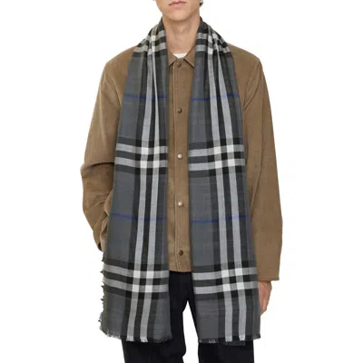 Burberry Reversible Check Wool Silk Scarf In Gray