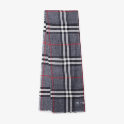 Burberry Reversible Check Wool Silk Scarf In Navy