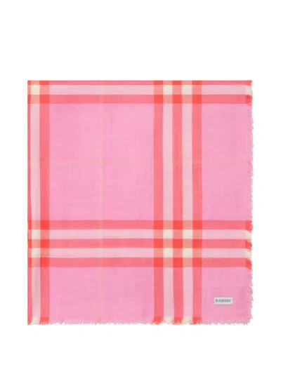 Burberry Reversible Check Wool Silk Scarf In Pink