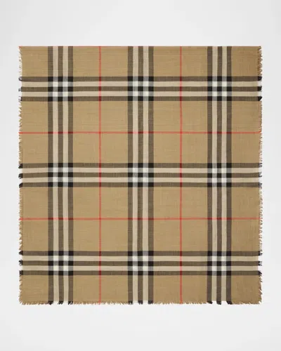 Burberry Reversible Check Wool-silk Scarf In Sand/vole