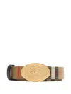 Burberry Knight Stamp Check Slim Reversible Belt Belts Beige In Gold