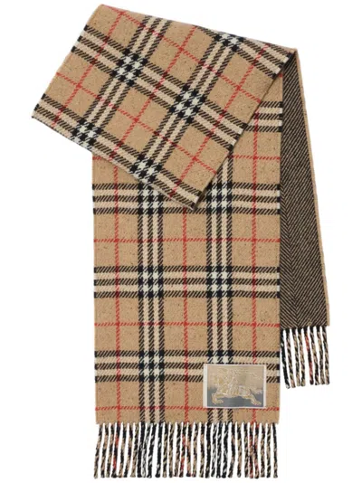 Burberry Reversible Checked Cashmere Scarf In Beige