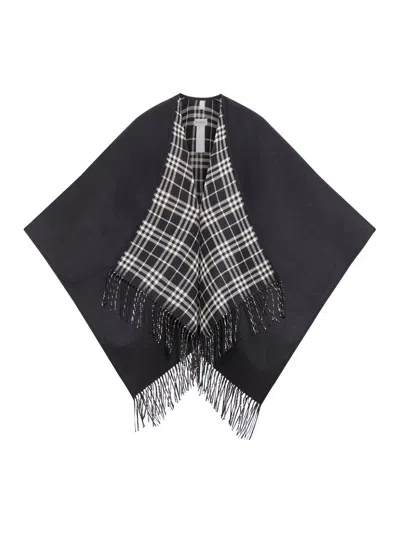 Burberry Reversible Checked Fringed Cape In Multi