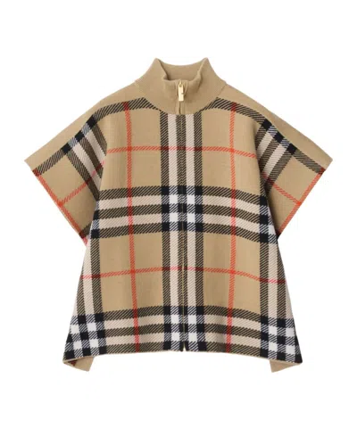 Burberry Reversible Checked Knitted Cape In Nude