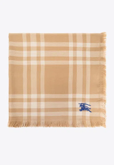 Burberry Reversible Checked Wool-blend Scarf In Beige