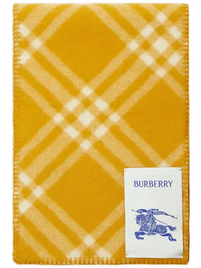 Burberry T-br Hooded Check Wool Scarf In Yellow