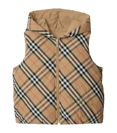 Burberry Kids' Reversible Down Check Gilet In Brown
