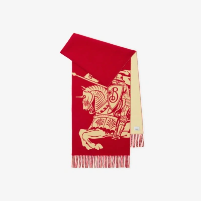Burberry Reversible Ekd Cashmere Scarf In Red