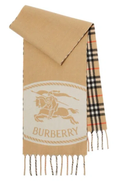 Burberry Reversible Ekd Check Cashmere Scarf In Brown