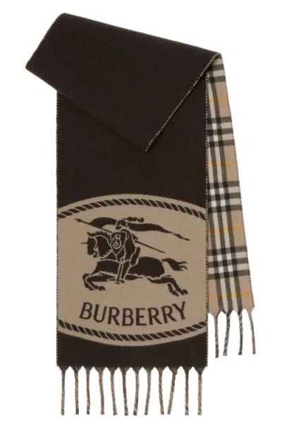Burberry Reversible Ekd Check Cashmere Scarf In Brown