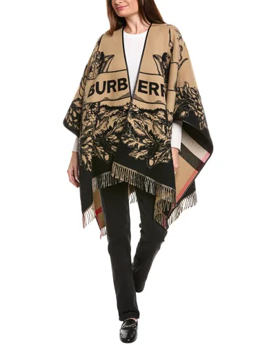 Burberry Reversible Ekd Check Wool Cape In Brown