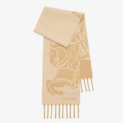 Burberry Reversible Ekd Wool Fringed Scarf In Brown