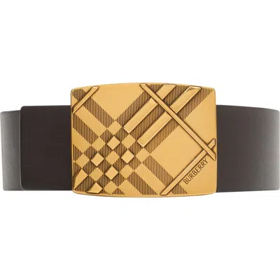 Burberry Reversible Engraved Check Belt In Brown
