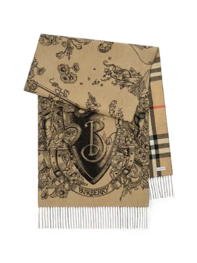 Burberry Womens Reversible Etched Knight Cashmere Scarf Archive Beige In Brown