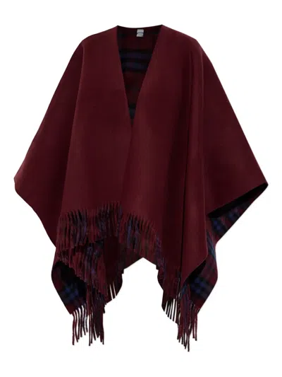 Burberry Reversible Fringed Cape In Red