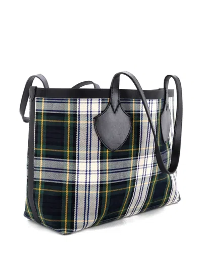 Pre-owned Burberry Reversible Giant Vintage Check Canvas Medium Tote Bag In Green