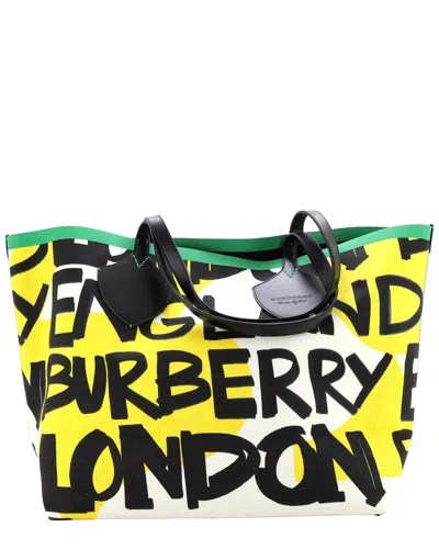 Burberry Reversible Graffiti Giant Tote Printed Xl (authentic Pre-loved) In Black