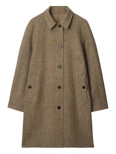 Burberry Reversible Herringbone Wool Car Coat In Brown