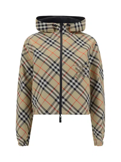 Burberry Reversible Hooded Jacket In Sand Ip Check