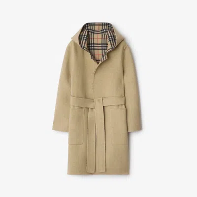 Burberry Reversible Hoodie Coat In Wool In Nude