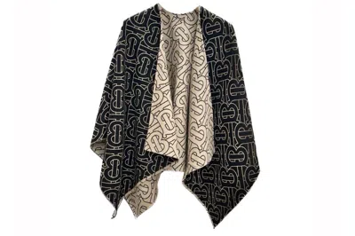 Pre-owned Burberry Reversible Icon Tb Wool Poncho Cape Beige/black