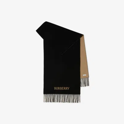 Burberry Reversible Knight Cashmere Scarf In Black