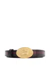 Burberry Thin Reversible Check Knight Stamp Belt In Brown