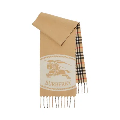 Pre-owned Burberry Reversible Knight Stamp Scarf 'sand' | Tan | Women's Size Onesize In Brown