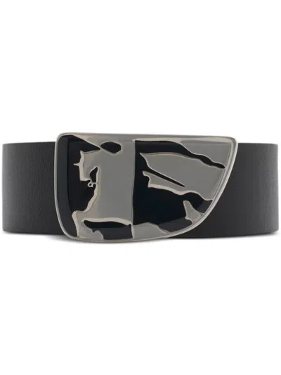 Burberry Reversible Leather Shield Ekd Belt In Black/military