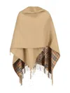 Burberry Reversible Merino Wool Cape – Beige/check In Brown