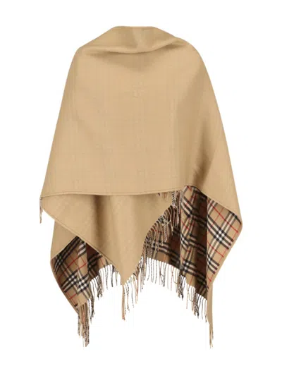 Burberry Reversible Merino Wool Cape – Beige/check In Brown